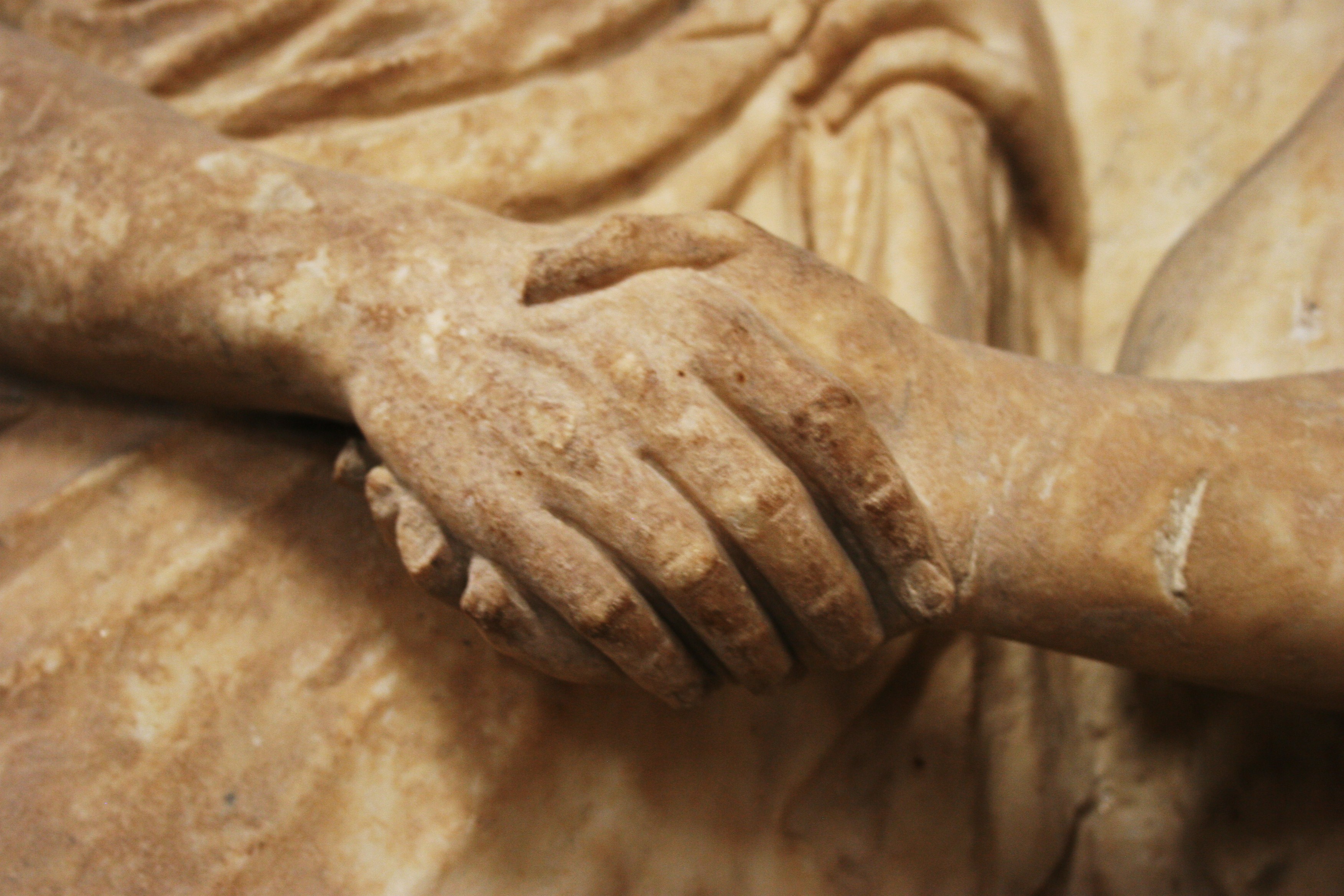 Ancient Roman marble handshake sculpture detail from the Pergamon Museum